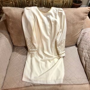 HW Collections New Cream w/Gold Trim Dress